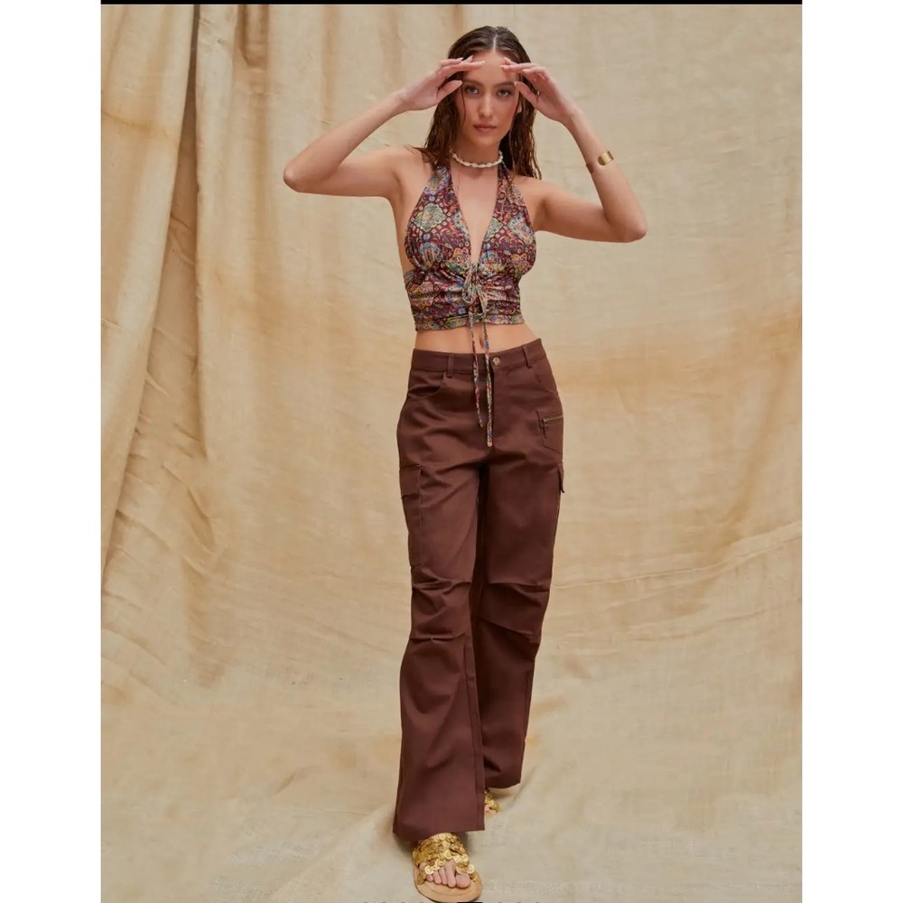 Cider Bohemian Paisley Print Halter Tie Top Size Medium Western Fall 1648 - Picture 2 of 8